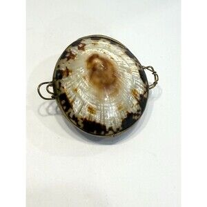 Vintage Seashell Trinket Box Sea Shell Clam Hinged Clasp Coin Pill Ring